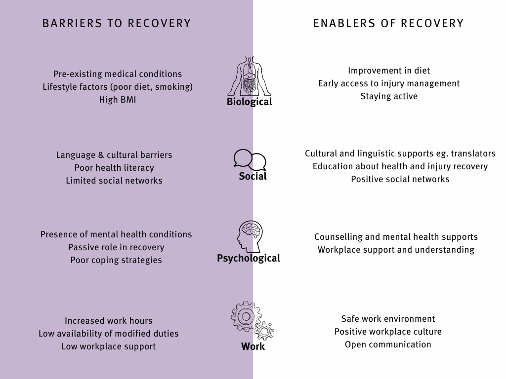 Barriers and enablers to recovery for an injured worker