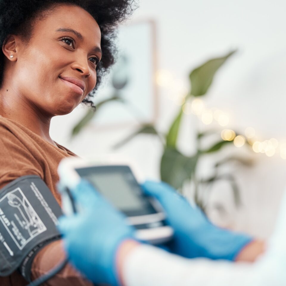 Female worker receives a free health checkin the workplace